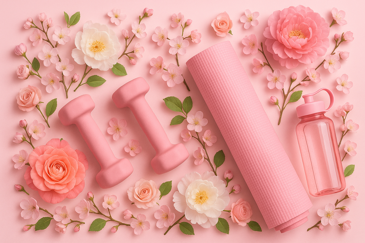 fitness and flowers with pink background